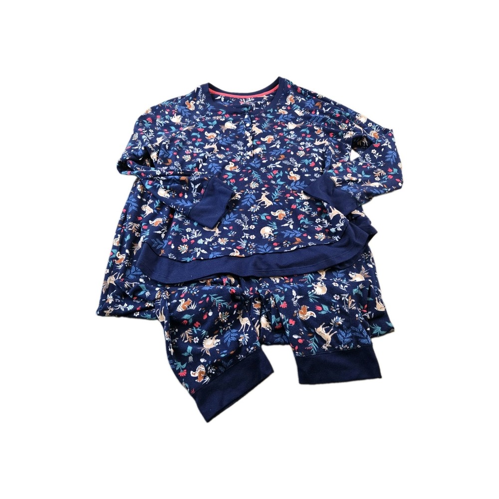 2 Piece Cuddl Duds Women's Pajama Set Woodland Animal Theme Pockets Stretch. 2XL